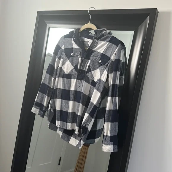 J. Crew Factory white and navy half zip flannel XXS - Picture 1 of 3